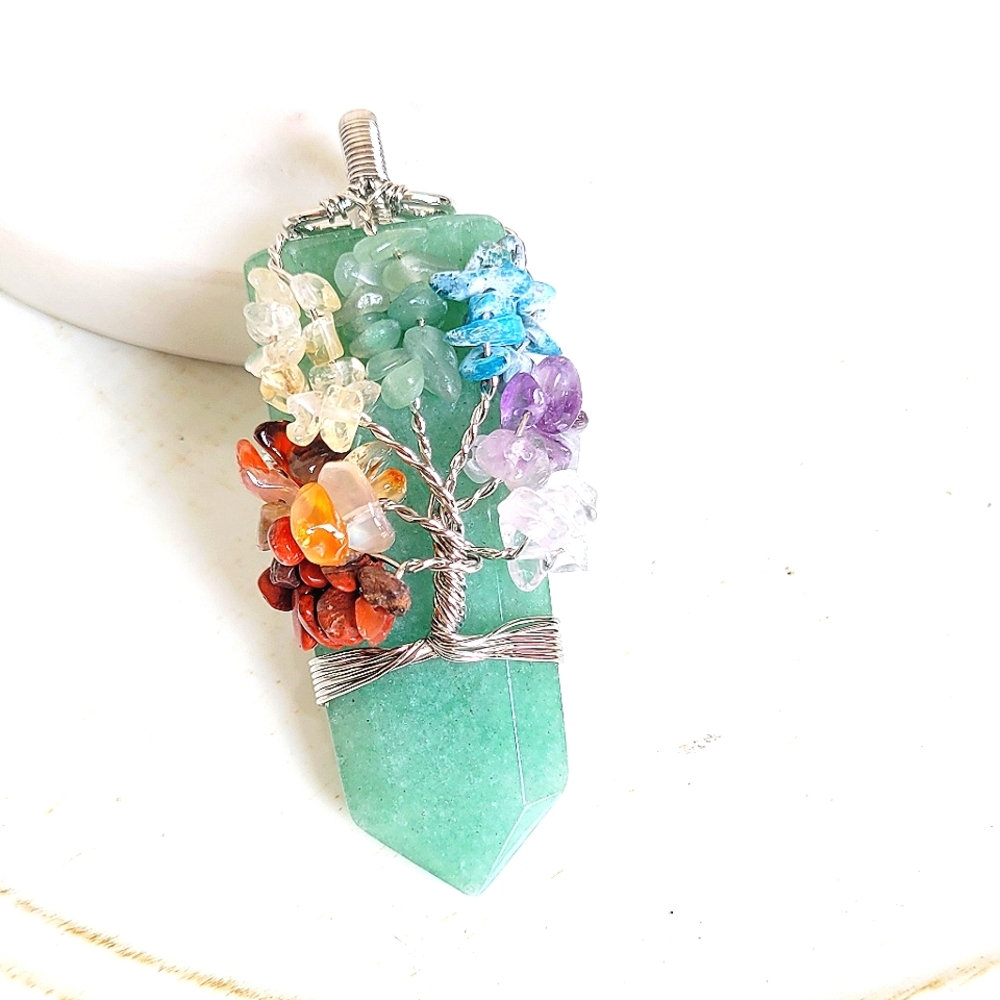 Aventurine Tree of Life Sword Prism Amulet NWT